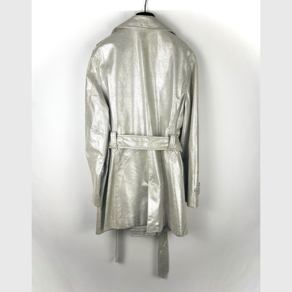 Vintage 2000’s ‘Chico’s’ Suede Belted Leather Jacket Trench Coat in Silver - L - Picture 7 of 9